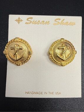 NEW Susan Shaw Gold Anchor Nautical Earrings